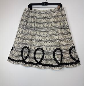 WD-NY Linen Blend A Line Skirt Beige Black Classic Minimalist Workwear Office